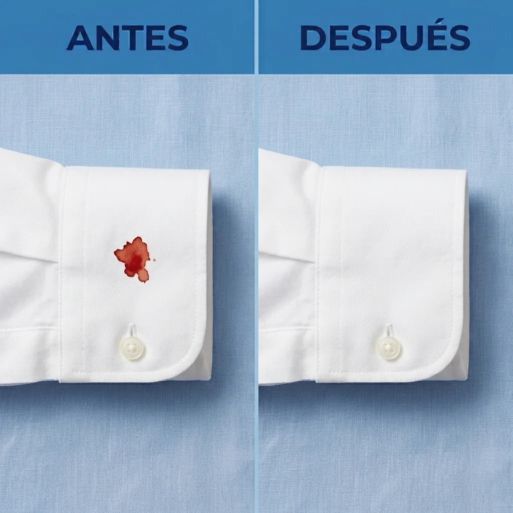 Antes y después de quitar manchas de sangre en camisa blanca con quitamanchas Tiroxi