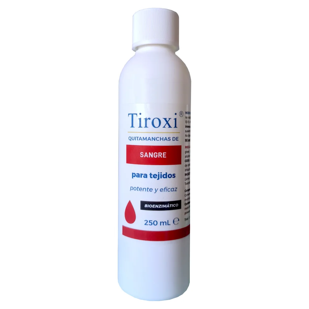 Quitamanchas de sangre enzimático Tiroxi 250ml, fórmula de acción directa para tejidos