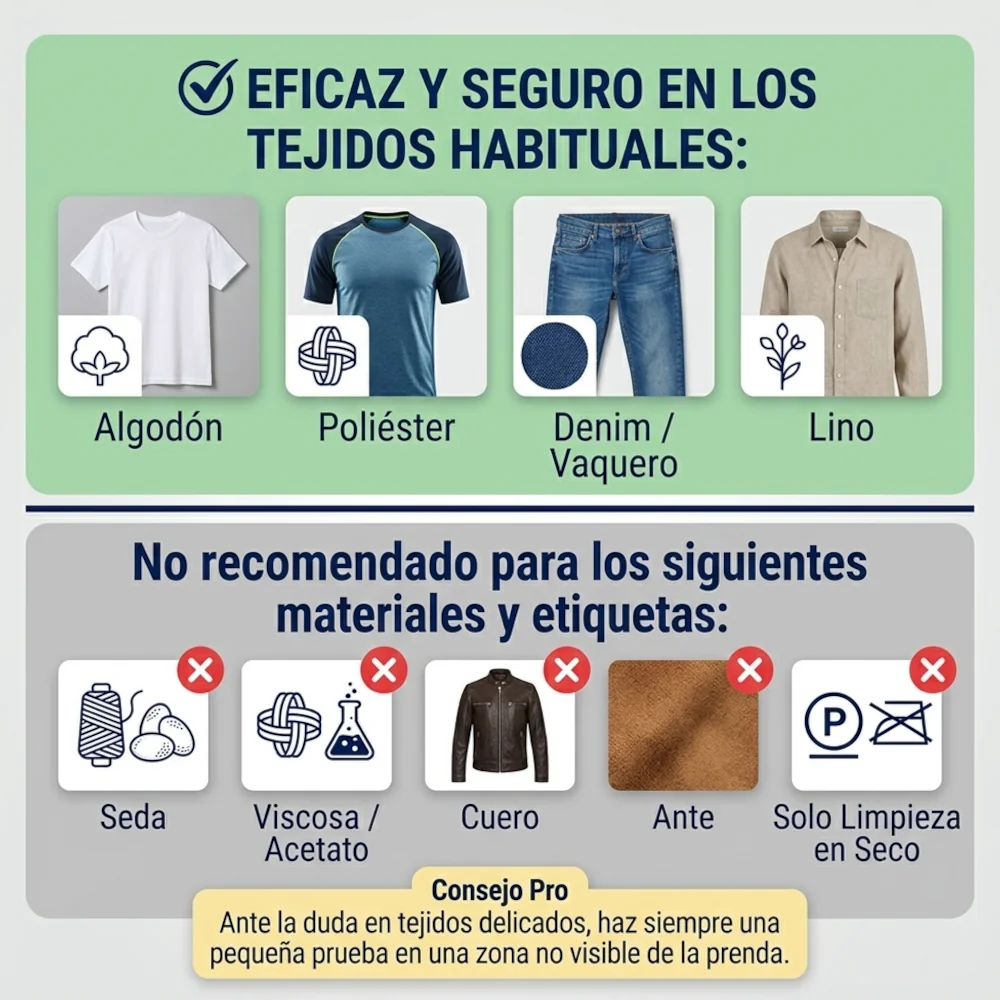 Tejidos compatibles e incompatibles con el quitamanchas de tinta Tiroxi
