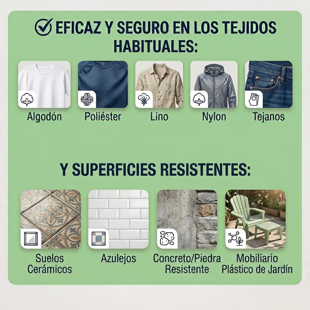 Tejidos y superfícies compatibles con el quitamanchas de óxido Tiroxi